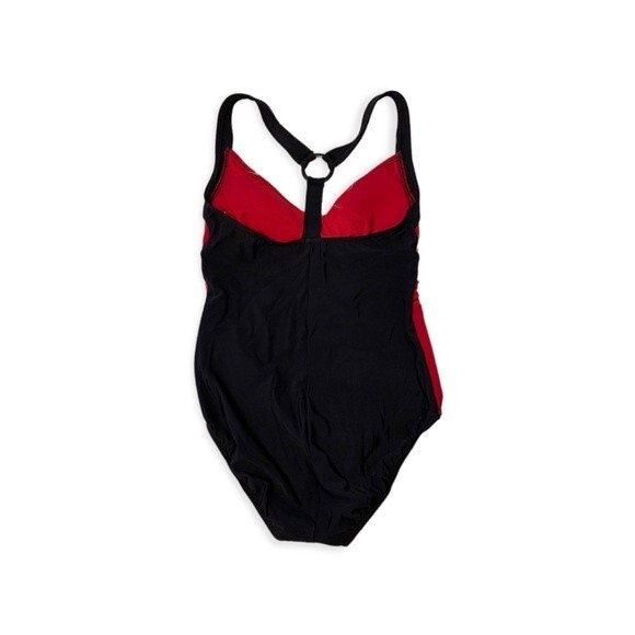 NWOT Aqua Green Colorblock One Piece Bathing Suit, Red/Black M - Picture 2 of 5
